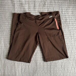 Y2K Nike Women's Brown Pants with Coral Zip Accent